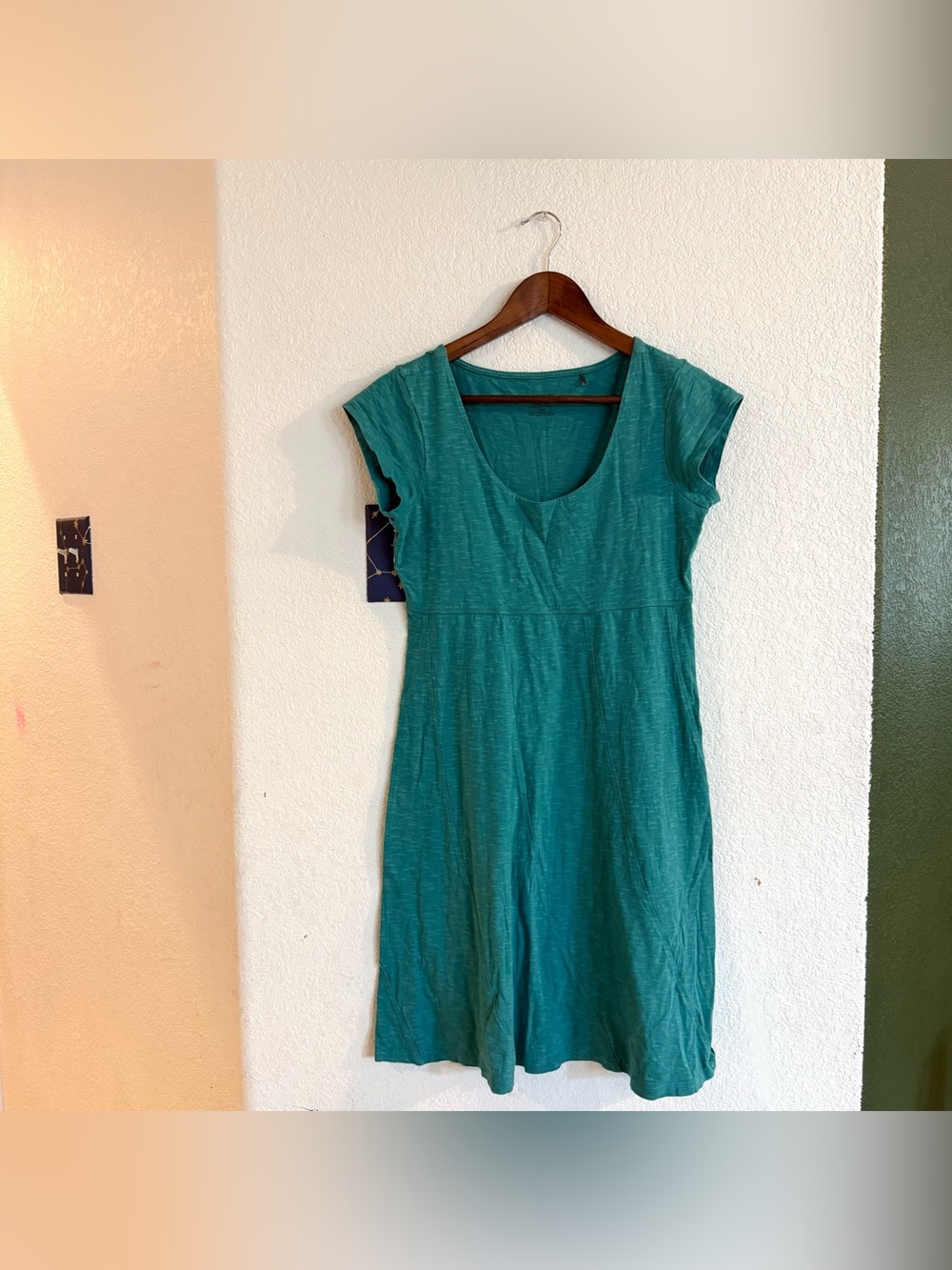 Toad&Co Womens Dress Green Nena Short Sleeve Seamed Skirt Scoop Neck Small